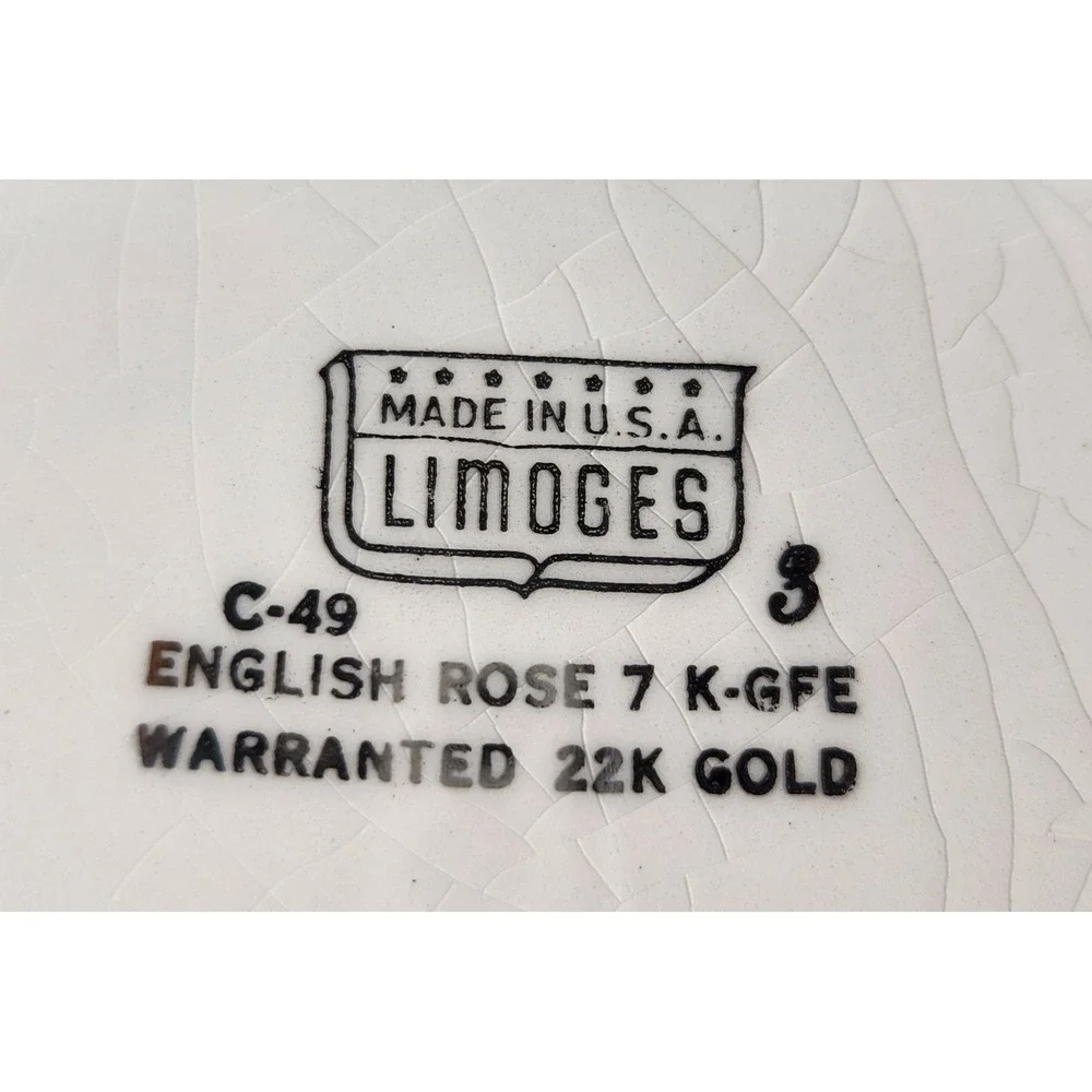 Antique Limoges English Rose Serving Platter & Serving Bowl 22K Gold